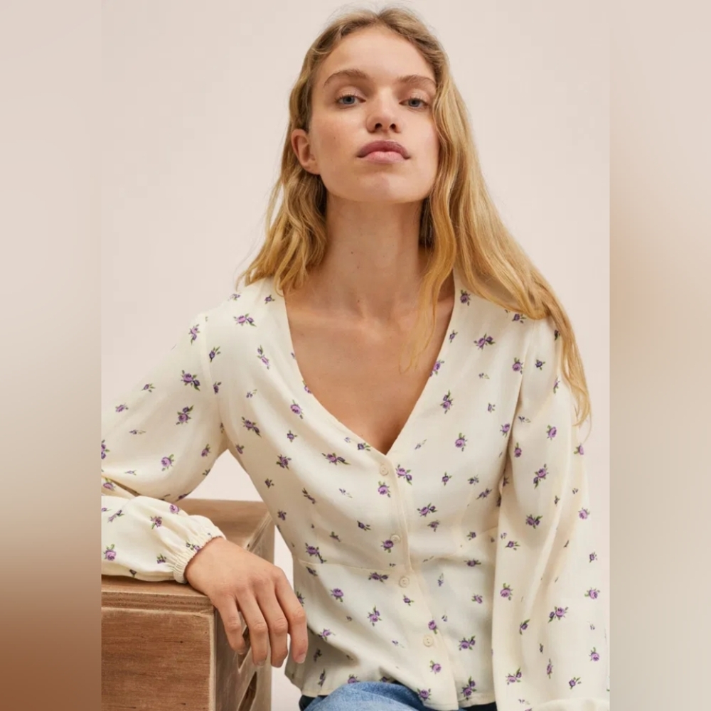 Mango Cream Floral Peplum Blouse